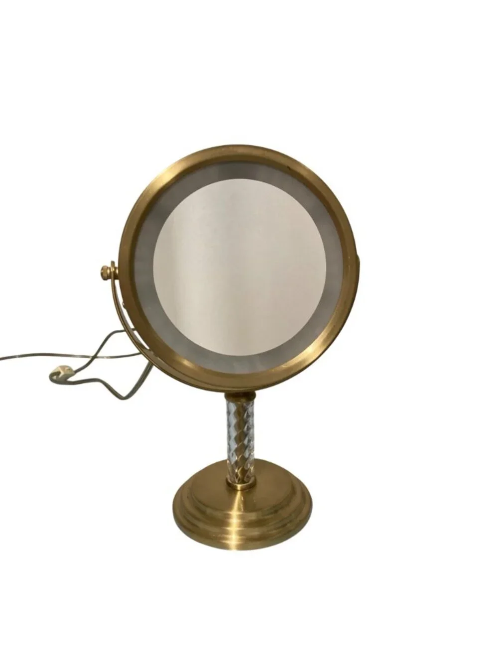 Vintage Brass Toned Lighted Tabletop Adjustable Makeup Mirror